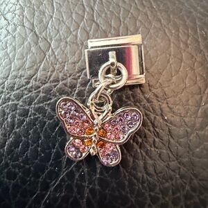 Pink Crystal Butterfly Dangle Italian Charm Link – Sparkling Butterfly Charm